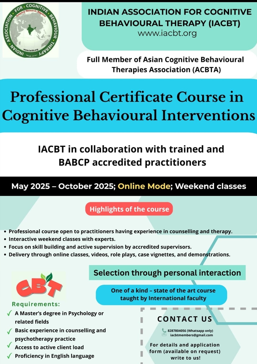 Professional Certificate Course in Cognitive Behavioural Interventions